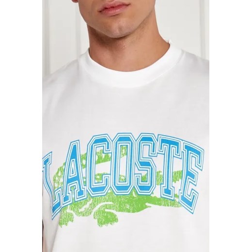 T-shirt męski Lacoste z krótkimi rękawami biały z napisem 