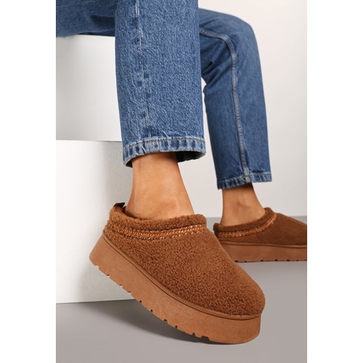 Brązowe Śniegowce na Platformie Ozdobione Haftem i Niską Cholewką Zinnicira ze sklepu renee.pl w kategorii Śniegowce damskie - zdjęcie 175623134