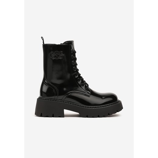 Czarne Sznurowane Botki Vices na Platformie w Stylu Workerów Ozdobione Renee 40 wyprzedaż renee.pl