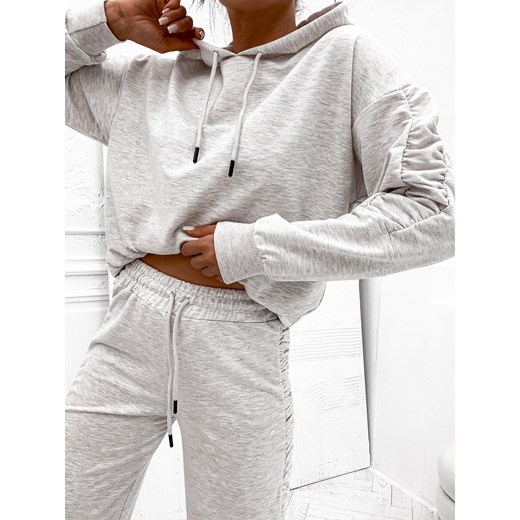 KOMPLET Z MARSZCZONYMI WSTAWKAMI SPODNIE+ BLUZA- SZARY Olika XL olika.com.pl