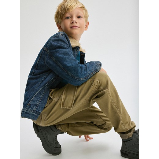 Reserved - Wysokoelastyczne spodnie cargo - brązowy Reserved 128 (7-8 lat) Reserved