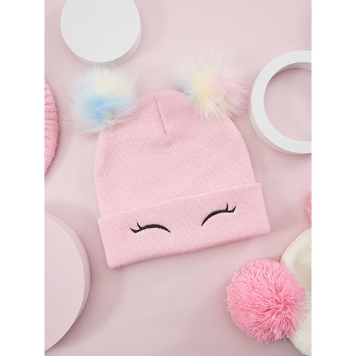 Sinsay - Czapka z pomponami - różowy Sinsay M Sinsay