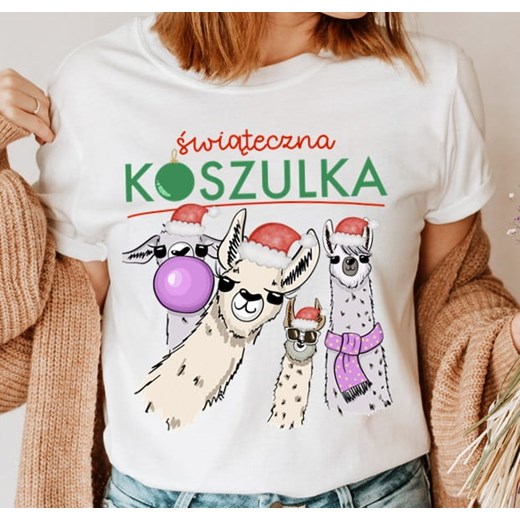 świąteczna koszulka z lamami ze sklepu Time For Fashion w kategorii Bluzki damskie - zdjęcie 175636283