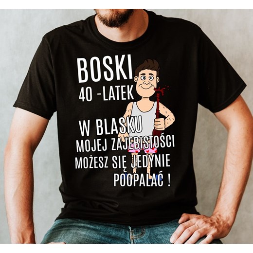 Koszulka na 40-stke czterdziestkę URODZINY BOSKI 40 LATEK ze sklepu Time For Fashion w kategorii T-shirty męskie - zdjęcie 175636842