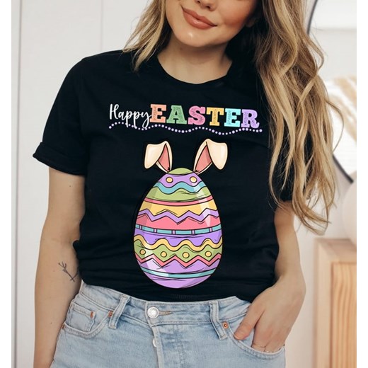 damska koszulka happy easter na wielkanoc z jajkiem ze sklepu Time For Fashion w kategorii Bluzki damskie - zdjęcie 175637591