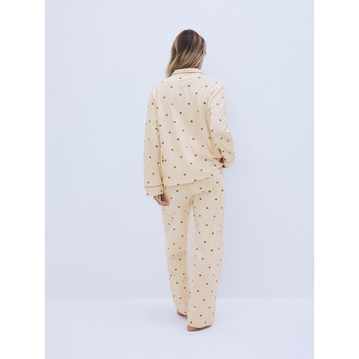 Reserved - Dwuczęściowa piżama z nadrukiem - kremowy Reserved L Reserved