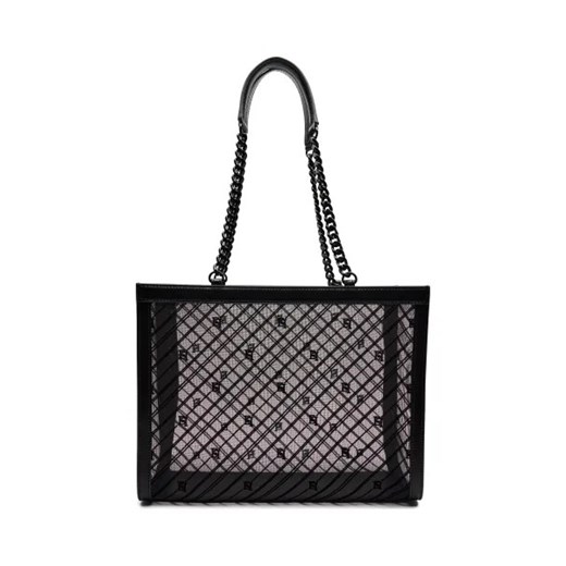Shopper bag Elisabetta Franchi z nadrukiem czarna na ramię