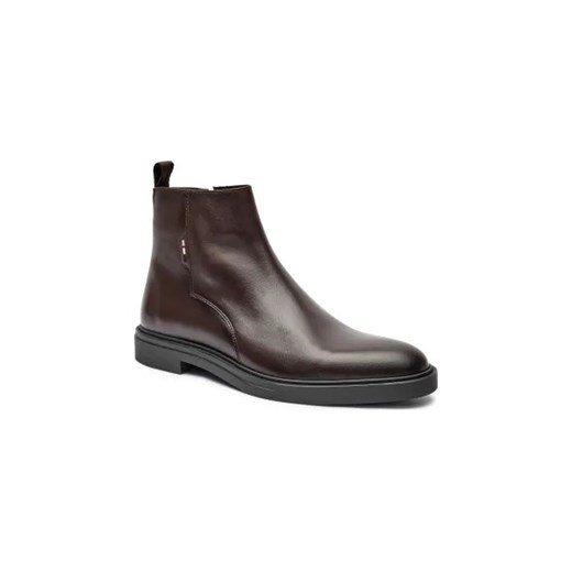 Buty zimowe męskie brązowe BOSS HUGO skórzane eleganckie bez zapięcia
