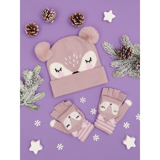 Sinsay - Komplet czapka i rękawiczki - różowy Sinsay M Sinsay