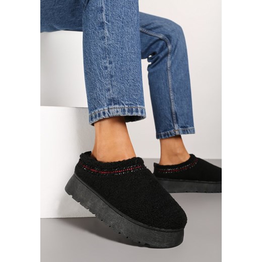 Czarne Śniegowce na Platformie Ozdobione Haftem i Niską Cholewką Zinnicira ze sklepu renee.pl w kategorii Śniegowce damskie - zdjęcie 175654551