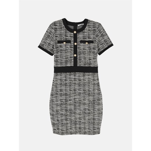 Sukienka szara Gate casualowa w kratkę z okrągłym dekoltem z krótkim rękawem 