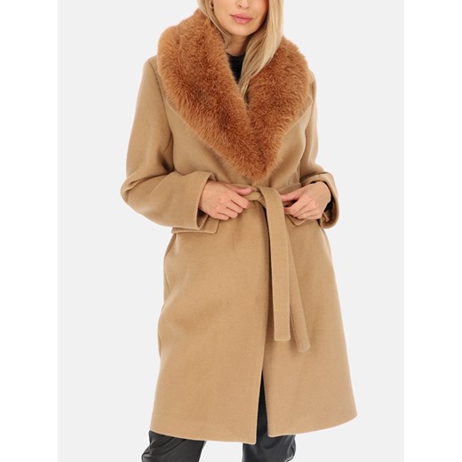 Kamelowy płaszcz damski Rino & Pelle Meya ze sklepu Eye For Fashion w kategorii Płaszcze damskie - zdjęcie 175658862