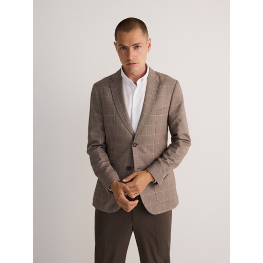 Reserved - Marynarka slim fit w kratę - beżowy ze sklepu Reserved w kategorii Marynarki męskie - zdjęcie 175666934