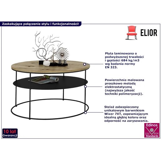 Industrialny stolik kawowy dąb artisan - Karolis 4X Elior One Size Edinos.pl