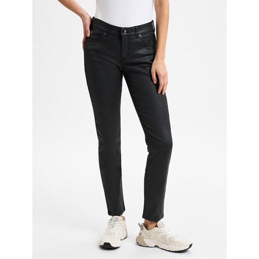 MAC Damskie spodnie skinny Kobiety Sztuczne włókno czarny jednolity ze sklepu vangraaf w kategorii Jeansy damskie - zdjęcie 175670373