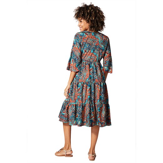 Sukienka Aller Simplement w abstrakcyjne wzory z dekoltem w serek z wiskozy z długim rękawem