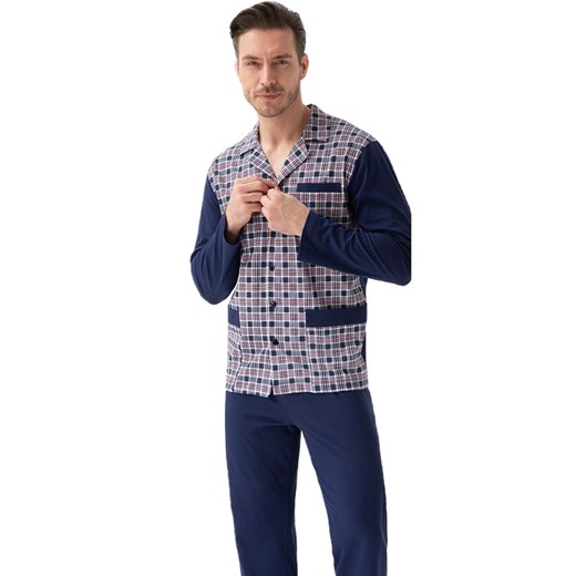 Piżama męska rozpinana granatowa w kratkę 797, Kolor granatowy-wzór, Rozmiar 4XL, Luna ze sklepu Intymna w kategorii Piżamy męskie - zdjęcie 175672512