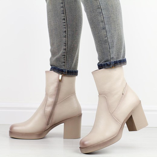 Botki Potocki na zamek beżowe na platformie eleganckie 