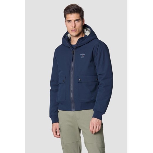 AERONAUTICA MILITARE Granatowa kurtka Hooded Jacket In Stretch Fabric, Rozmiar 50 ze sklepu outfit.pl w kategorii Kurtki męskie - zdjęcie 175678681