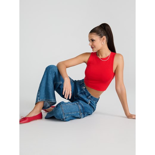 Sinsay - Jeansy cargo wide leg - granatowy Sinsay 38 Sinsay