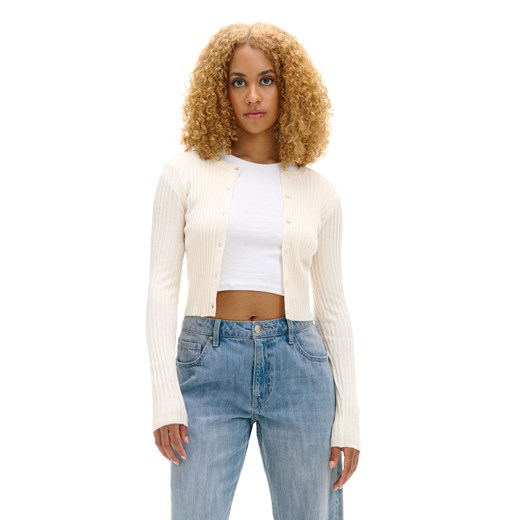 Cropp - Kremowy kardigan z guzikami - kremowy ze sklepu Cropp w kategorii Swetry damskie - zdjęcie 175700650
