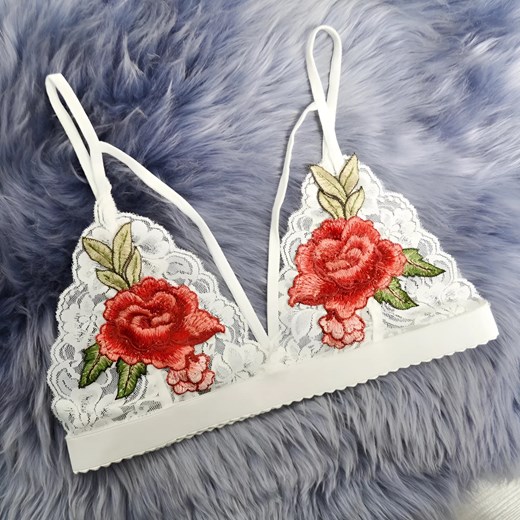 Biustonosz koronkowy bralette z kwiatkami - Biały / S ze sklepu Valetta.pl w kategorii Biustonosze - zdjęcie 175701473