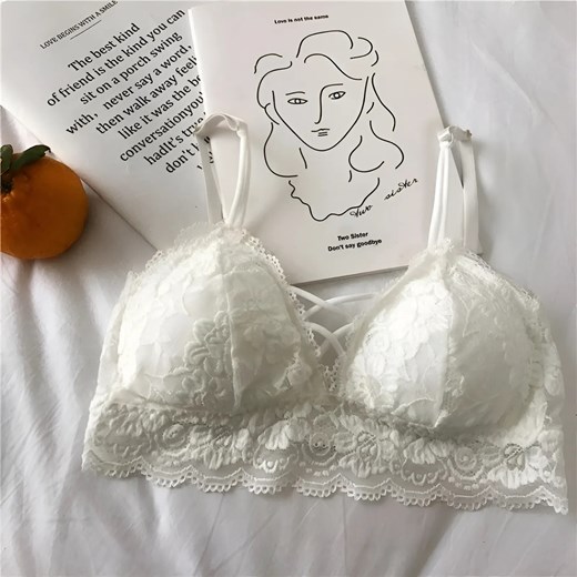 Biustonosz koronkowy bralette z obniżonym dołem - Biały / S ze sklepu Valetta.pl w kategorii Biustonosze - zdjęcie 175701474