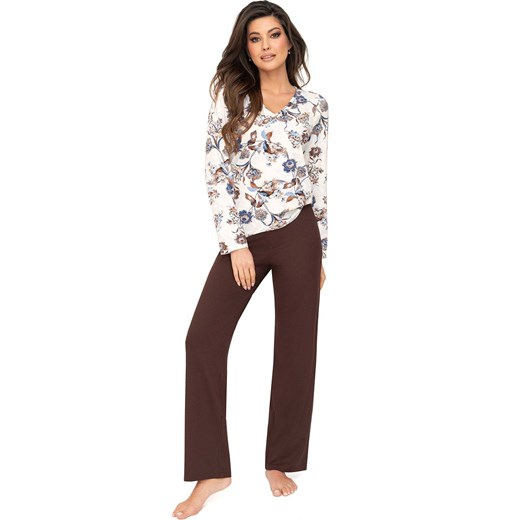 Piżama damska z długimi spodniami Naomi, Kolor ecru-brązowy, Rozmiar M, Donna ze sklepu Intymna w kategorii Piżamy damskie - zdjęcie 175707672