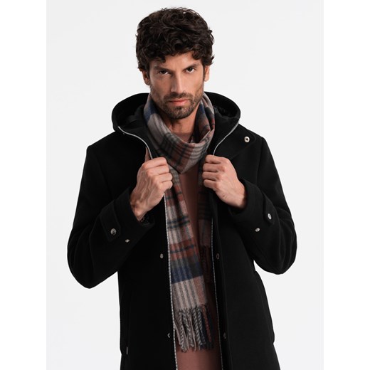 Szalik męski w szkocką kratę z frędzlami – brązowo-ceglasty V2 OM-ACSF-0113 uniwersalny ombre