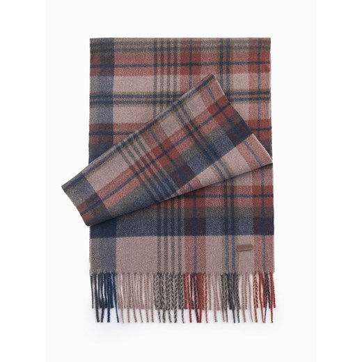 Szalik męski w szkocką kratę z frędzlami – brązowo-ceglasty V2 OM-ACSF-0113 uniwersalny ombre