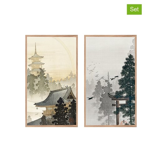 SiL Interiors Druki artystyczne (2 szt.) w kolorze żółto-szarym w ramce - 45 x 25 cm ze sklepu Limango Polska w kategorii Obrazy - zdjęcie 175715873