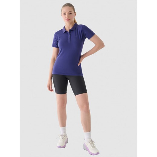 Bluzka damska 4F z elastanu granatowa z krótkim rękawem sportowa