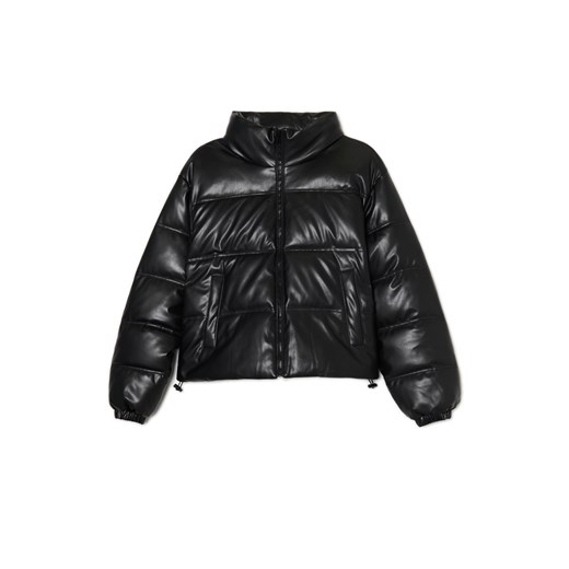 Cropp - Czarna kurtka puffer z efektem skóry - czarny ze sklepu Cropp w kategorii Kurtki damskie - zdjęcie 175721792