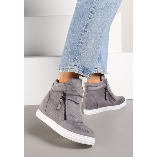 Szare Sneakersy na Ukrytym Koturnie z Ozdobnym Suwakiem Lilannia ze sklepu born2be.pl w kategorii Buty sportowe damskie - zdjęcie 175723712