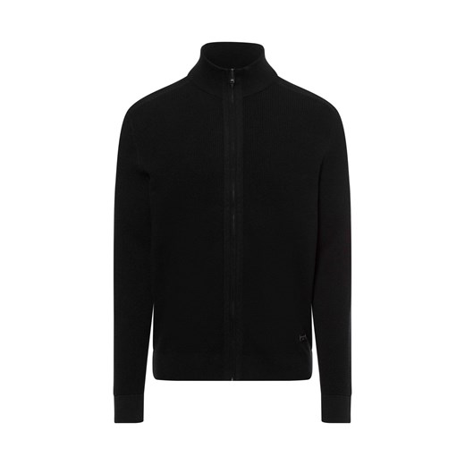 Joop Jeans Męski kardigan Mężczyźni Bawełna czarny jednolity ze sklepu vangraaf w kategorii Swetry męskie - zdjęcie 175723813