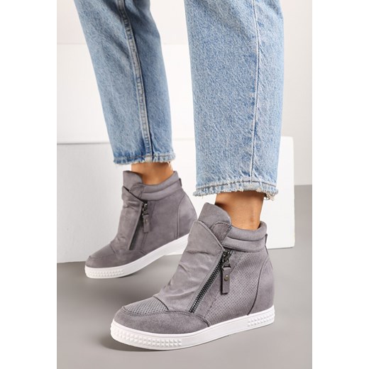 Szare Sneakersy na Koturnie Ozdobione Suwakiem Lilianis ze sklepu renee.pl w kategorii Buty sportowe damskie - zdjęcie 175724183