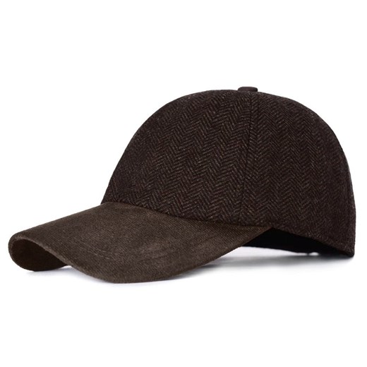 Jesienno Zimowa Czapka z Daszkiem, w Jodełkę - Pako Jeans - Brązowa CPAPJNSDASZEK1211 ze sklepu JegoSzafa.pl w kategorii Czapki z daszkiem męskie - zdjęcie 175724193