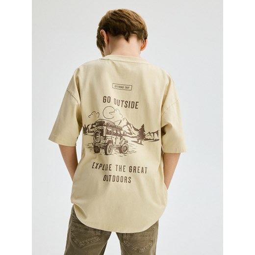 Reserved - Bawełniany t-shirt z nadrukiem - złamana biel Reserved 158/164 (12-13 lat) Reserved