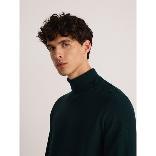 Reserved - Bawełniany sweter z golfem - ciemny turkus Reserved M Reserved