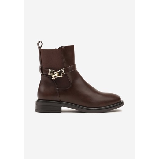 Brązowe Botki Typu Sztyblety z Ozdobnym Paskiem z Metalową Aplikacją Riaessa 36 okazyjna cena born2be.pl