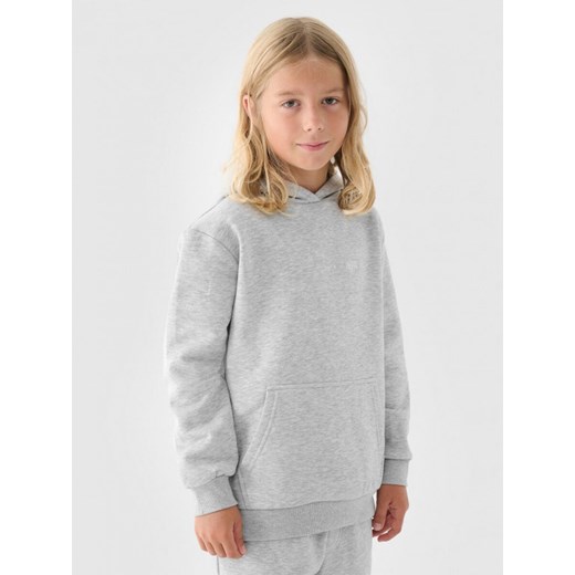 Chłopięca bluza dresowa nierozpinana z kapturem 4F 4FJWMM00TSWSM1860 - szara ze sklepu Sportstylestory.com w kategorii Bluzy chłopięce - zdjęcie 175733480