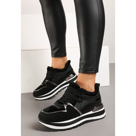 Czarne Zimowe Sneakersy Ocieplone Futerkiem Vertirani ze sklepu born2be.pl w kategorii Buty sportowe damskie - zdjęcie 175735001