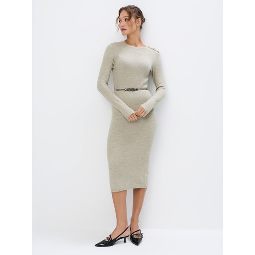 Sukienka Mohito z długim rękawem midi z okrągłym dekoltem 