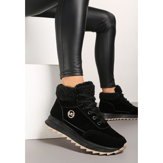 Czarne Sneakersy z Imitacji Zamszu Mocno Ocieplane Futrem Metarilea ze sklepu born2be.pl w kategorii Buty sportowe damskie - zdjęcie 175739603