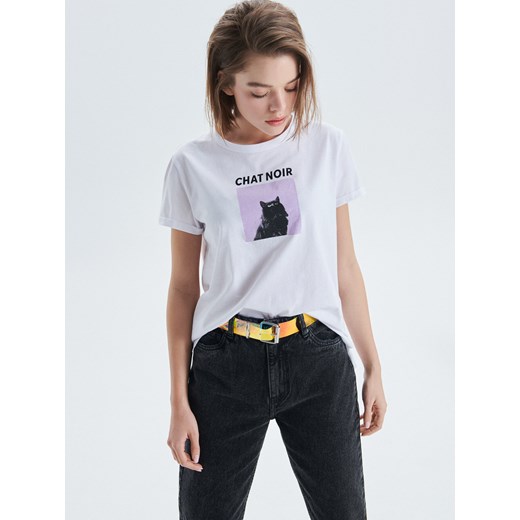 Cropp - Koszulka z nadrukiem - biały Cropp S wyprzedaż Cropp