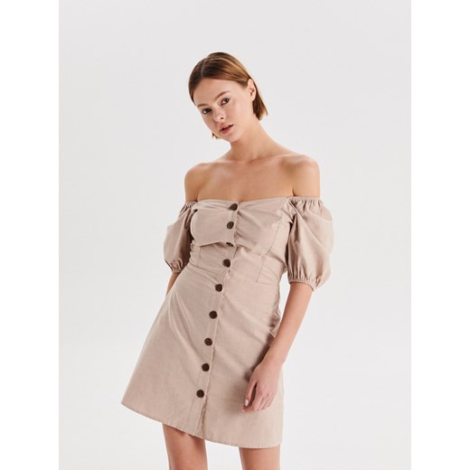 Cropp - Sukenka w rustykalnym stylu - beżowy Cropp XS okazja Cropp