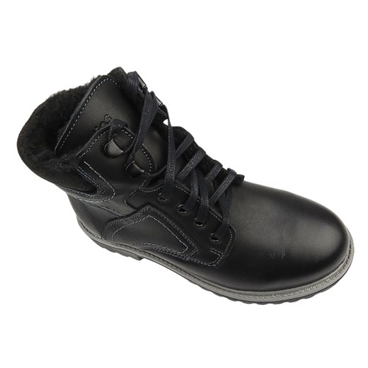 Czarne workery damskie Helios Komfort skórzane casual płaskie
