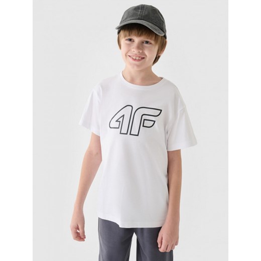 Chłopięcy t-shirt z nadrukiem 4F 4FJWMM00TTSHM2331 - biały ze sklepu Sportstylestory.com w kategorii T-shirty chłopięce - zdjęcie 175784020