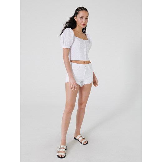 Cropp - Bluzka crop top z bufiastymi rękawami - biały Cropp S Cropp promocja