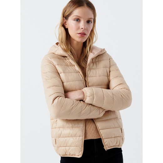 Cropp - Pikowana kurtka z kapturem - beżowy Cropp XL wyprzedaż Cropp